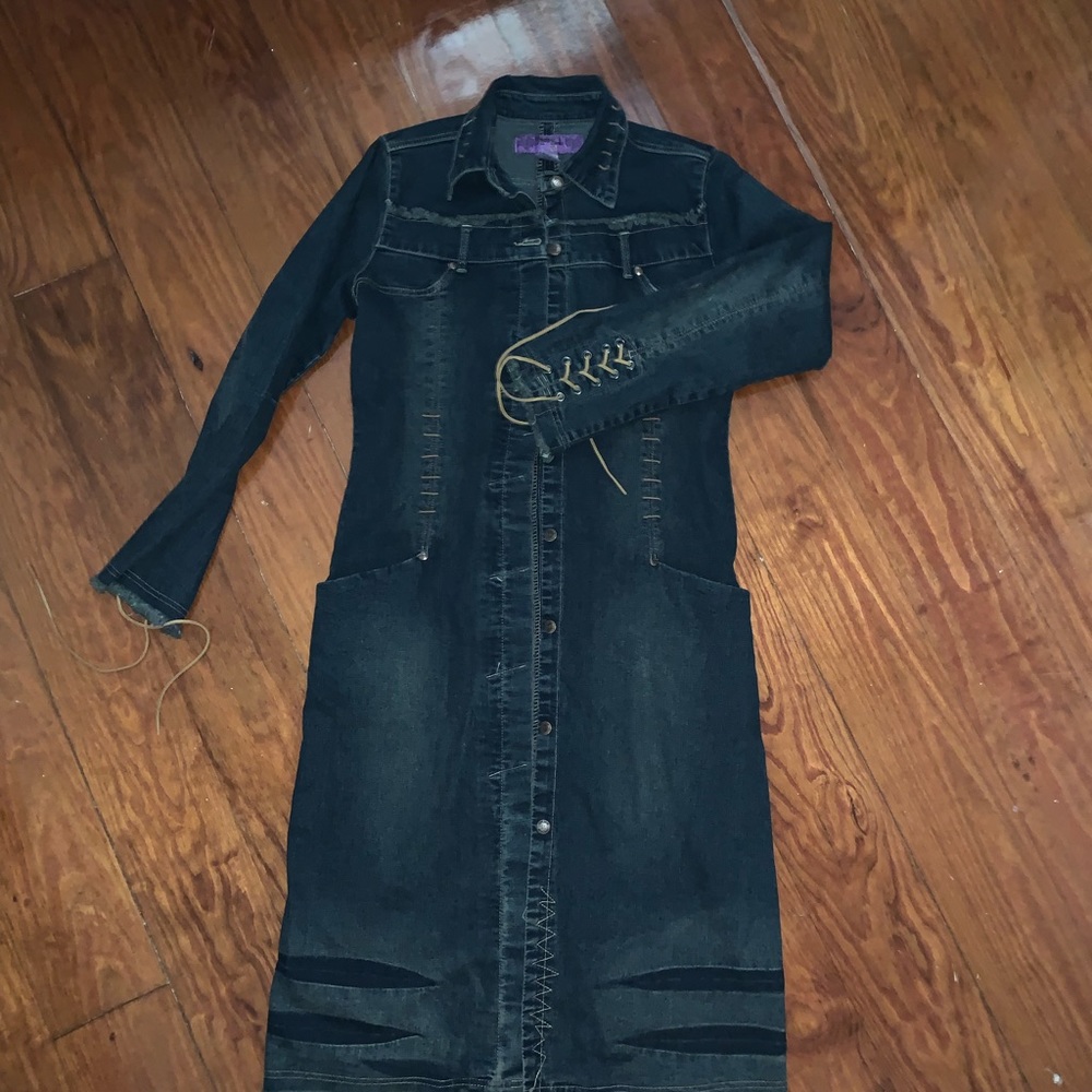 Denim Jacket with leather string accents-